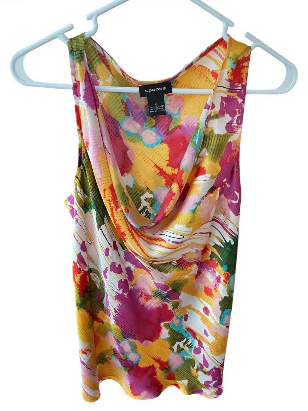 The FINAL PRICE is  $15! - Spenser - Drape Neck Tank Top - Pink & Yellow Floral